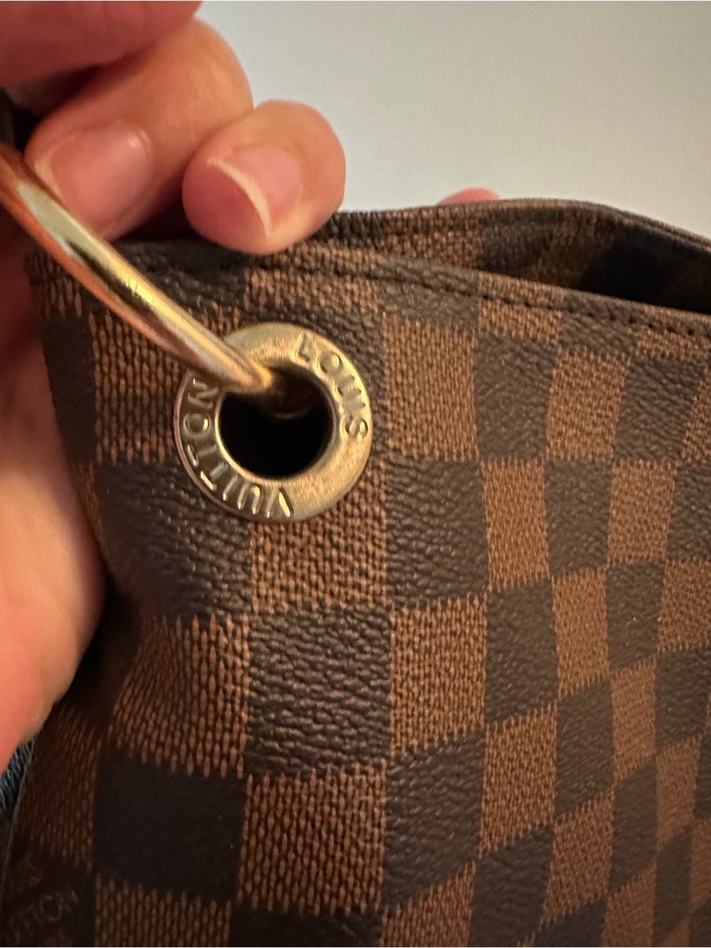 Dark Brown Checkered Shoulder Bag with Padded Top Handle - Picture 3 of 6